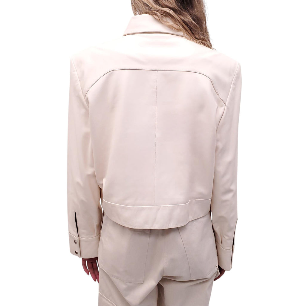 IRO CREAM LEATHER BOMBER JACKET - SIZE 44