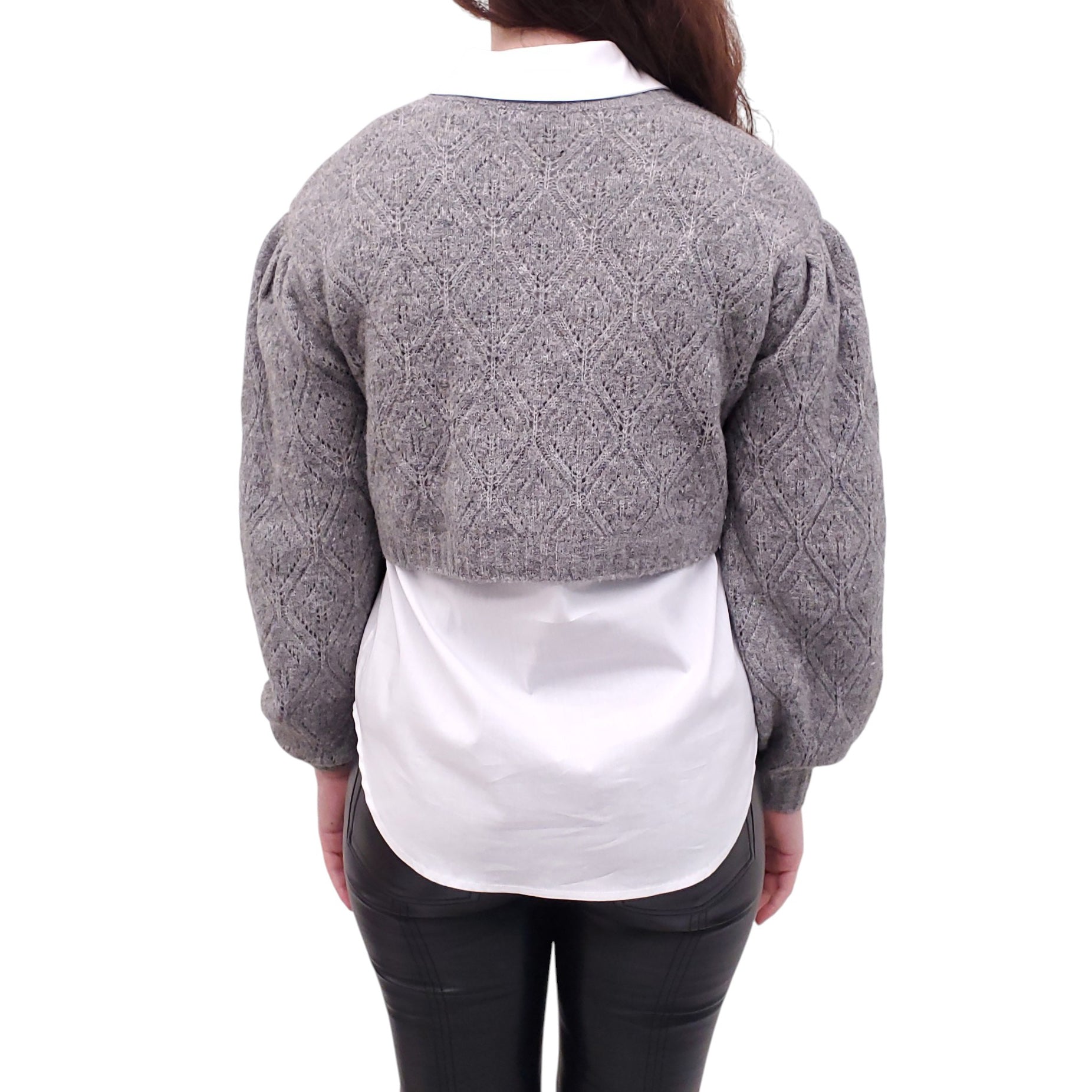 CINQ À SEPT GREY KNIT OVERLAY BUTTON UP SHIRT - SIZE XS