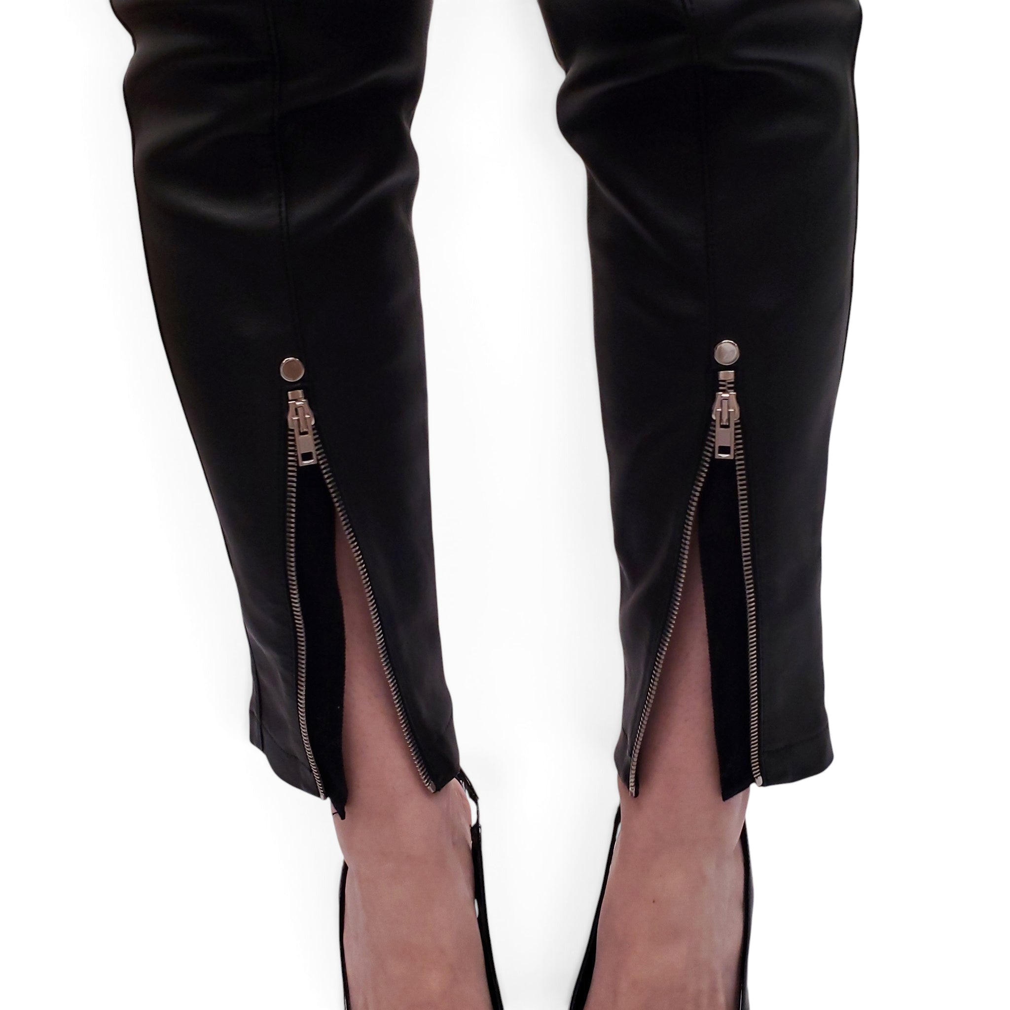 ALEXANDER WANG BLACK LOGO LEATHER PANTS WITH SILVER BUTTONS - SIZE 6