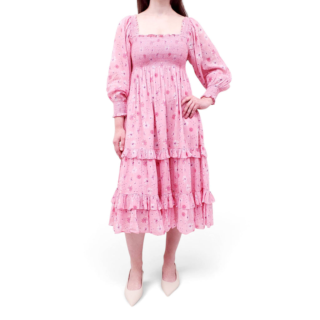 LOVE SHACK FANCY FLORAL PRINT MIDI LENGTH DRESS - SIZE P(S)