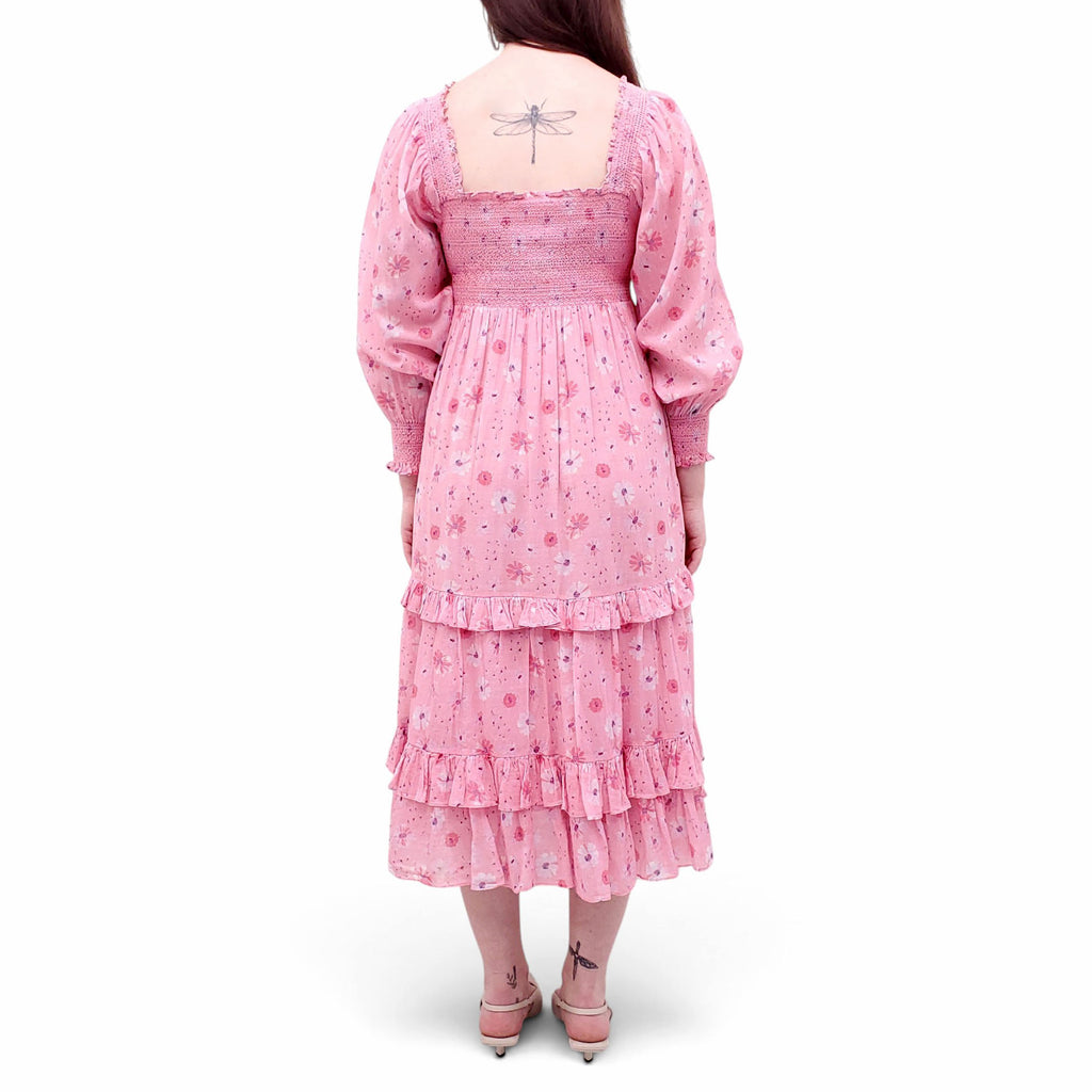 LOVE SHACK FANCY FLORAL PRINT MIDI LENGTH DRESS - SIZE P(S)