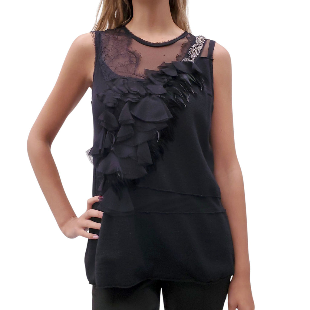 ANTIONIO MARRAS BLACK EMBELLISHED TANK TOP - SIZE S