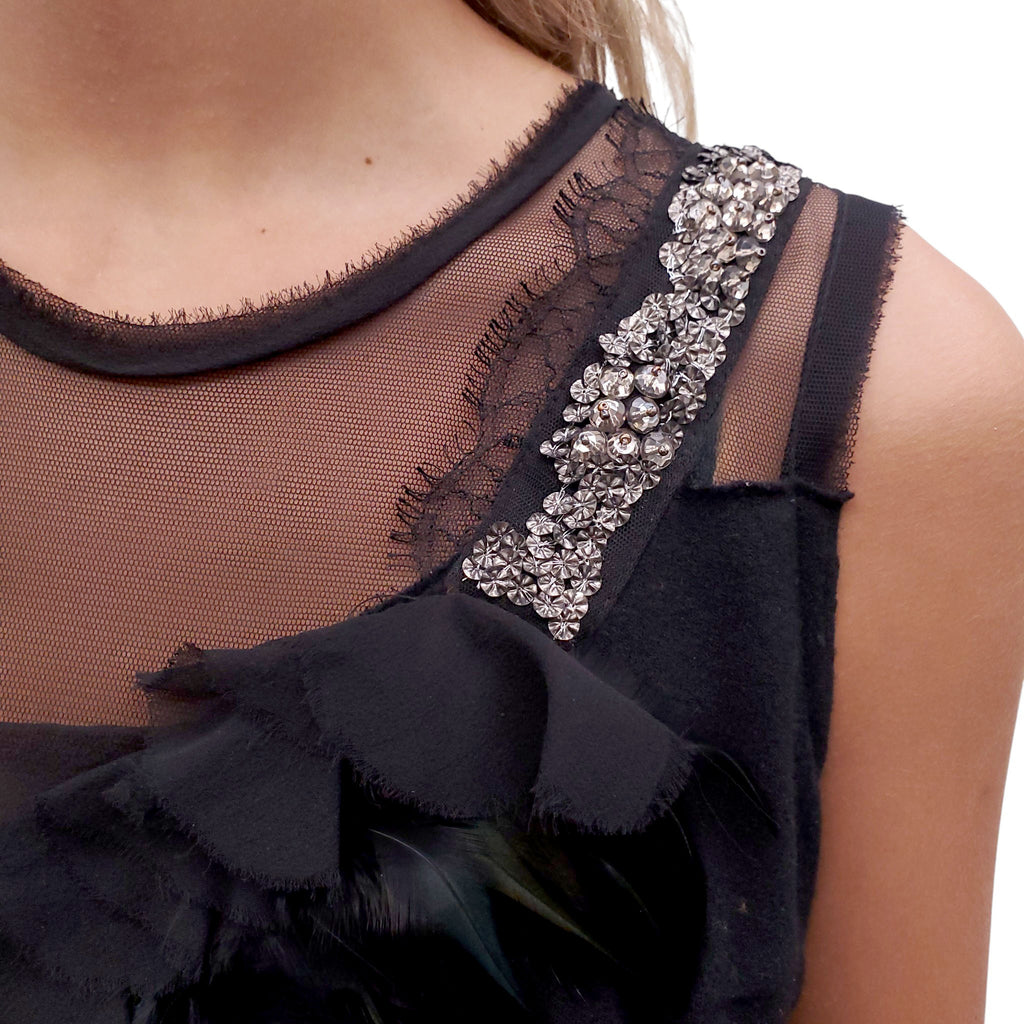 ANTIONIO MARRAS BLACK EMBELLISHED TANK TOP - SIZE S