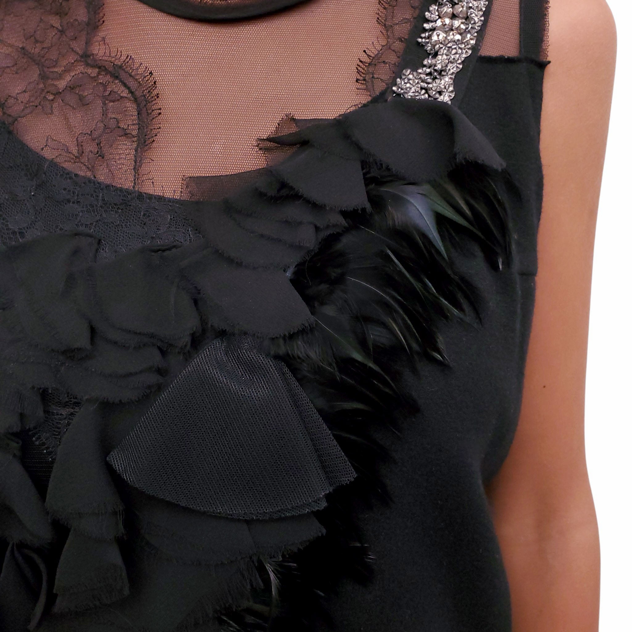 ANTIONIO MARRAS BLACK EMBELLISHED TANK TOP - SIZE S