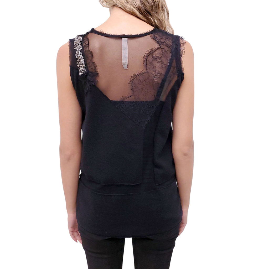 ANTIONIO MARRAS BLACK EMBELLISHED TANK TOP - SIZE S
