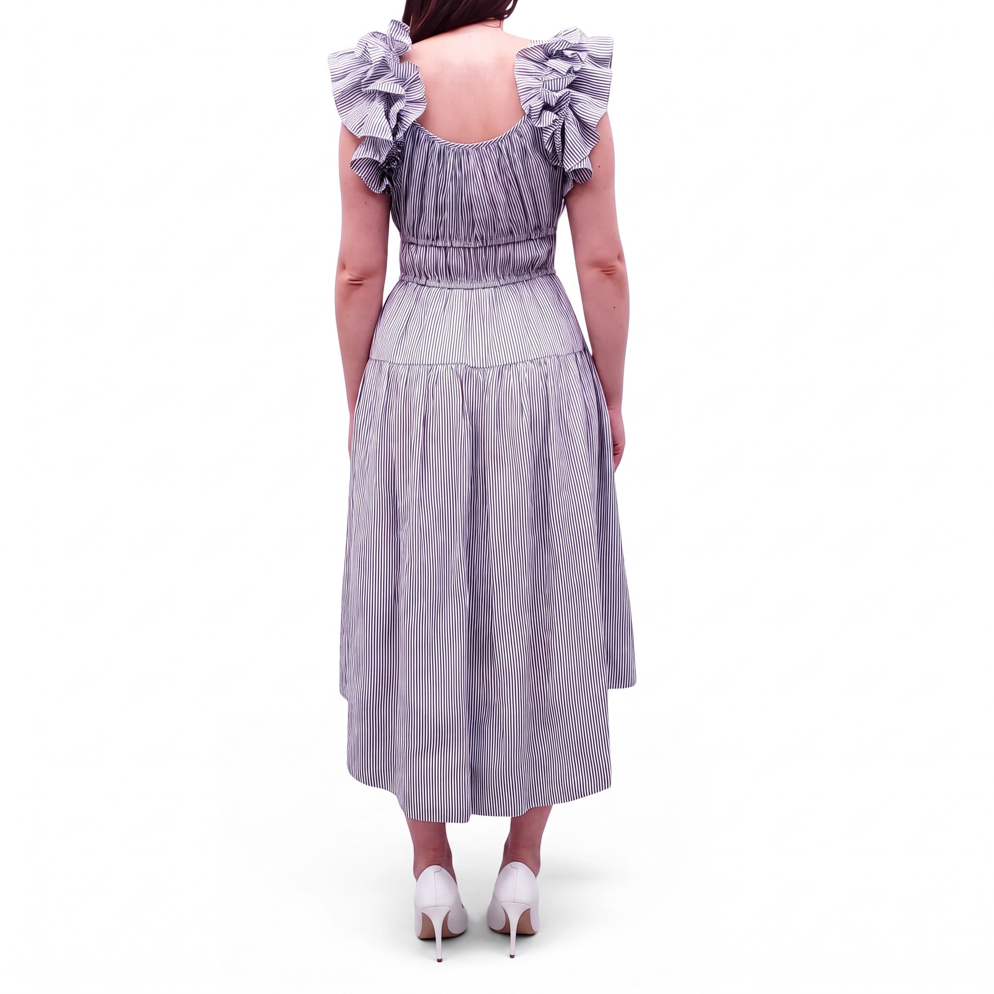 ULLA JOHNSON BLUE & WHITE STRIPED DRESS - SIZE 6