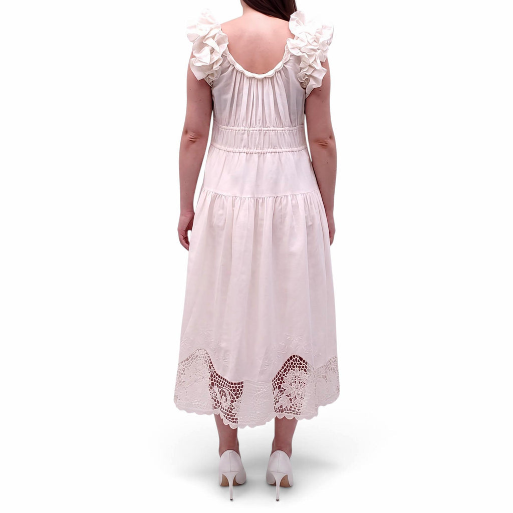 ULLA JOHNSON CREAM DRESS WITH EYELET DETAIL - SIZE 4