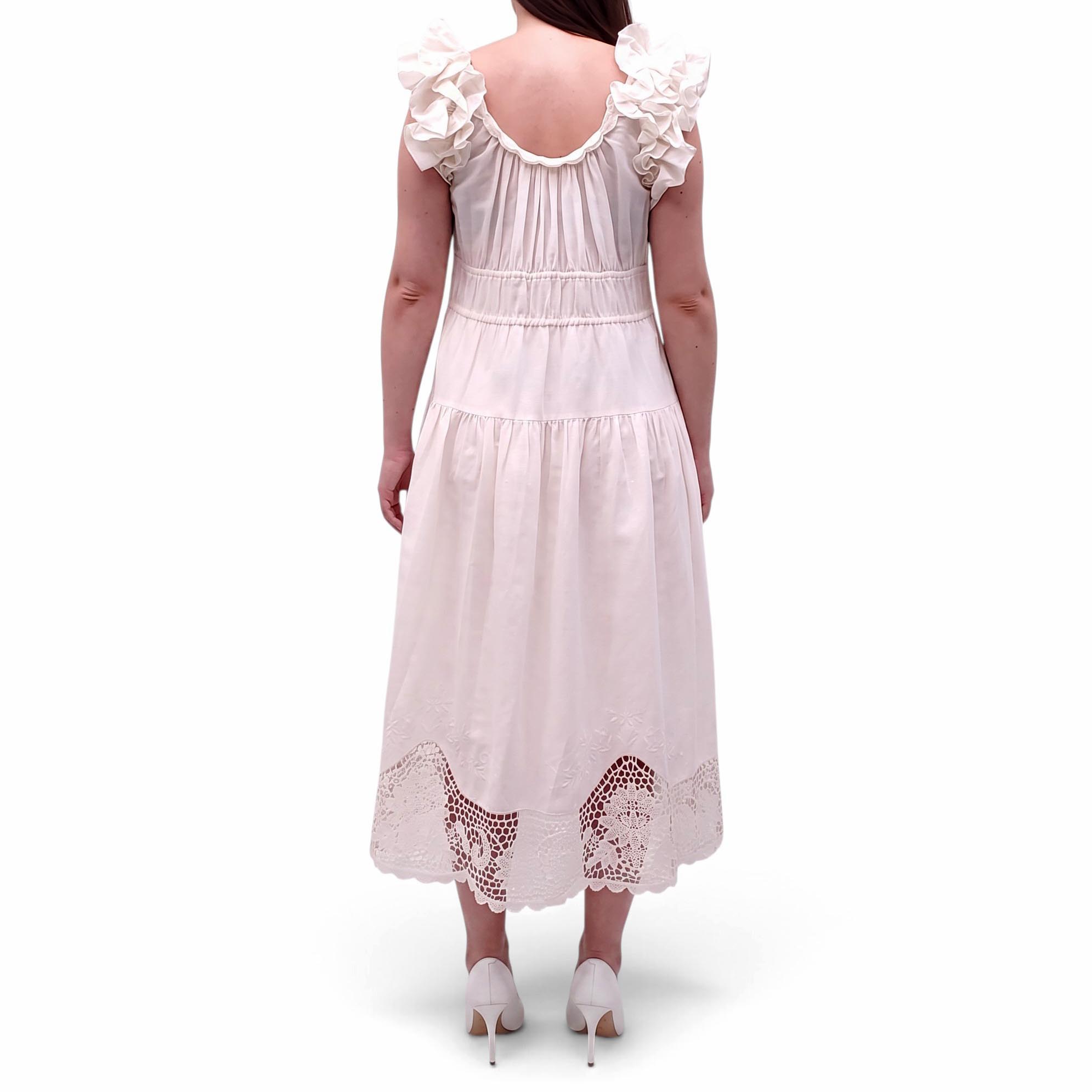 ULLA JOHNSON CREAM DRESS WITH EYELET DETAIL - SIZE 4