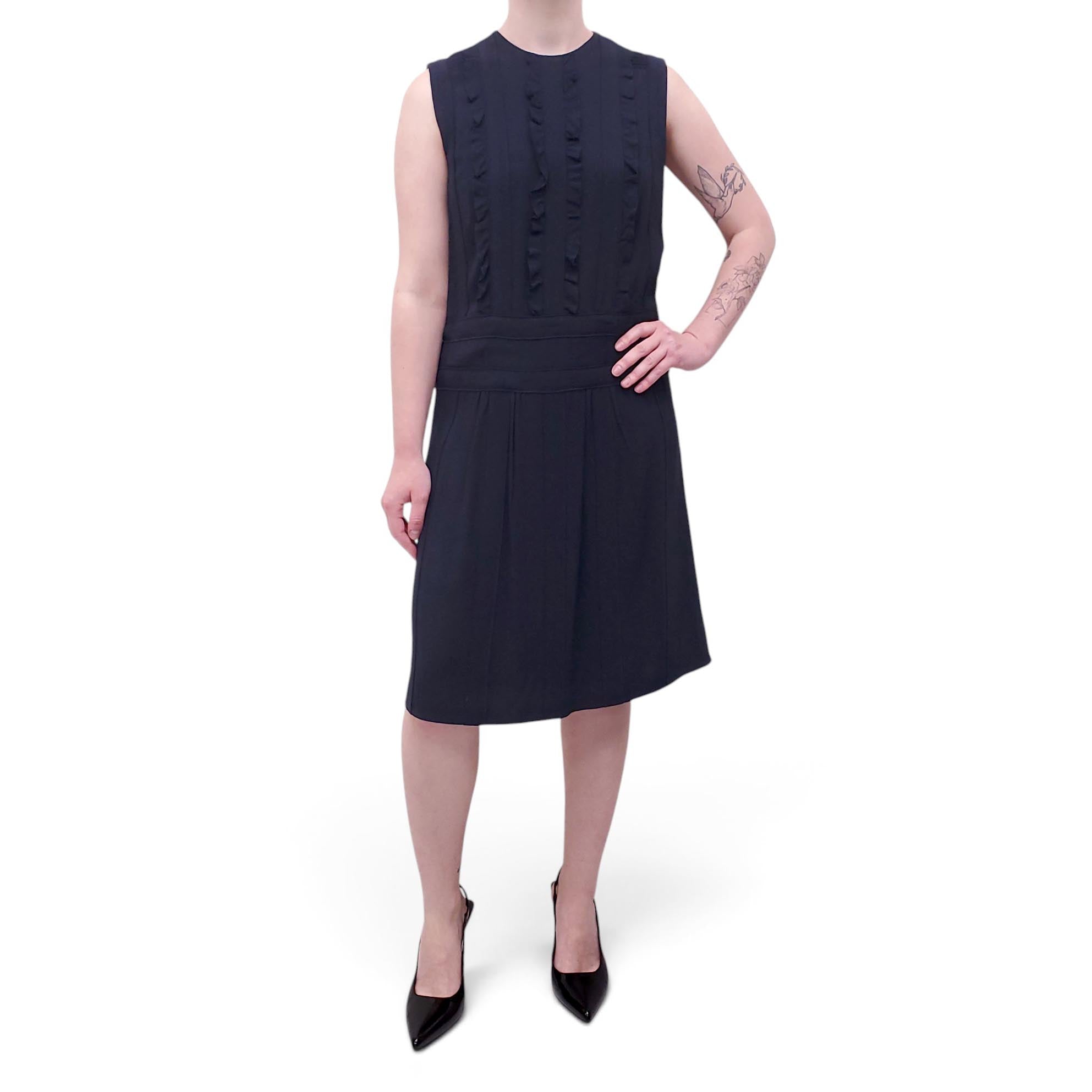 PRADA NAVY DRESS WITH RUFFLE DETAILS - SIZE 40