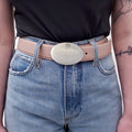 PRADA BLUSH PINK SILVER LOGO BELT - SIZE 80