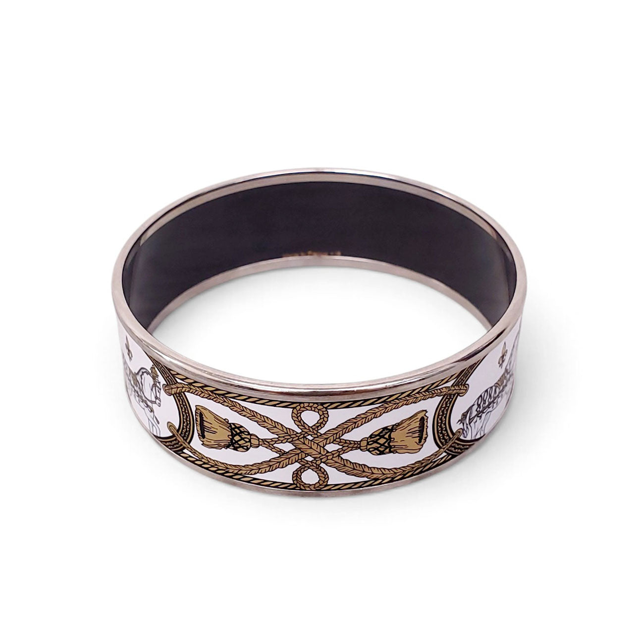 HERMÈS GOLD AND WHITE PATTERNED BANGLE