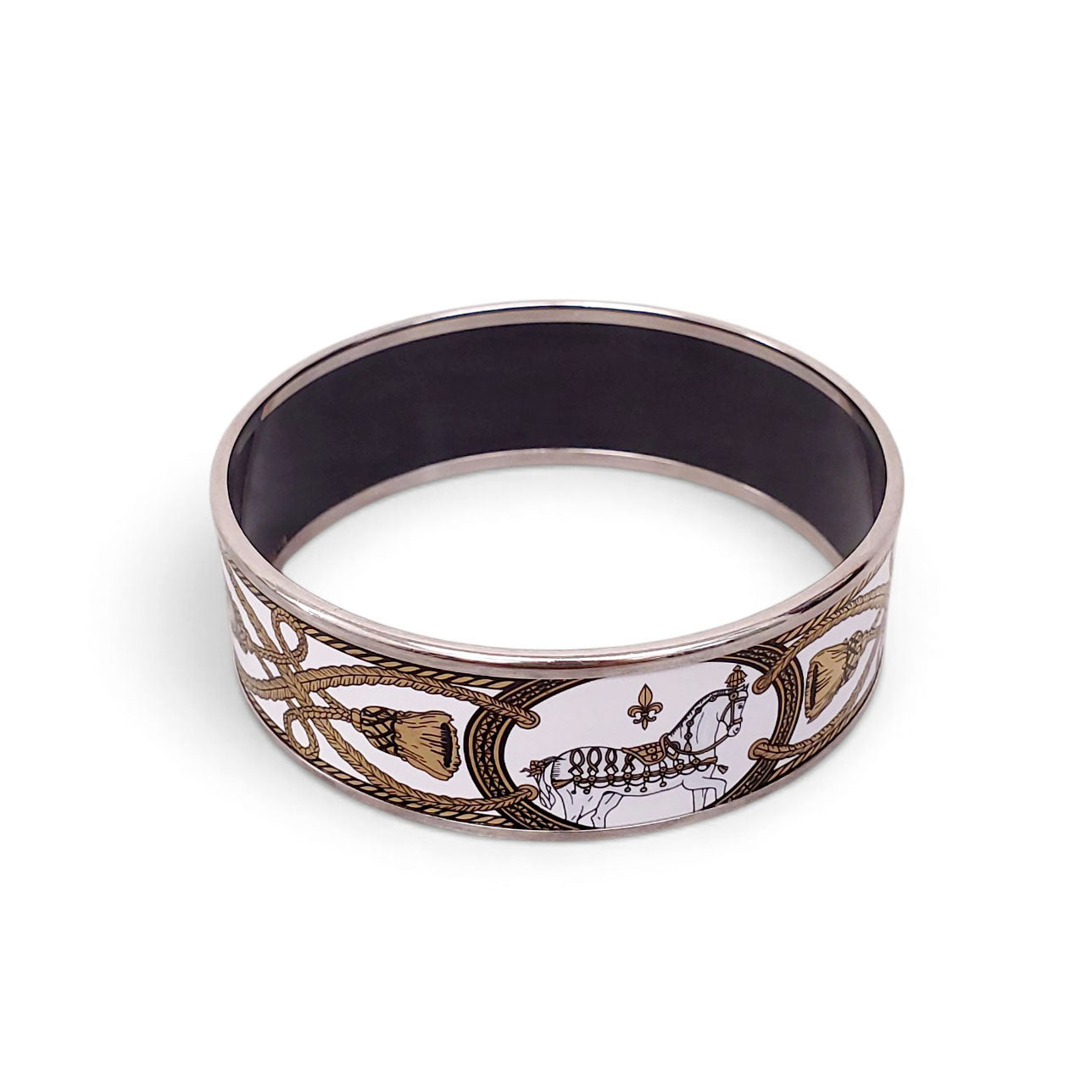 HERMÈS GOLD AND WHITE PATTERNED BANGLE