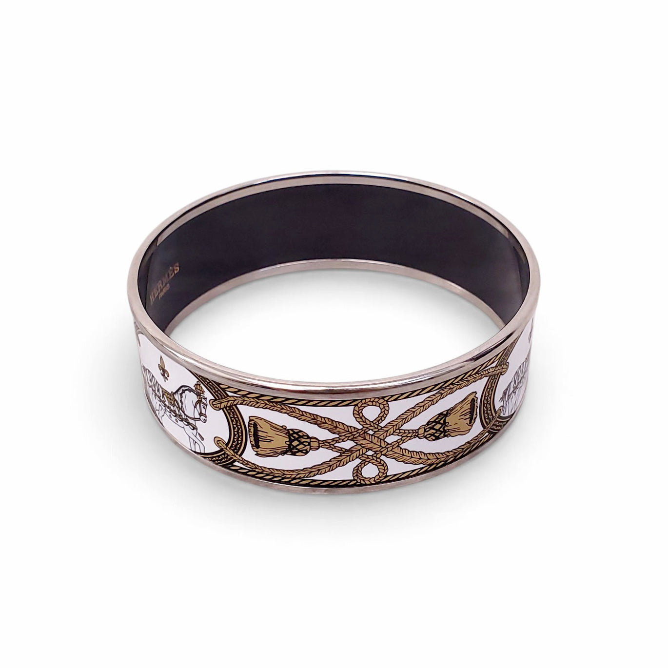 HERMÈS GOLD AND WHITE PATTERNED BANGLE