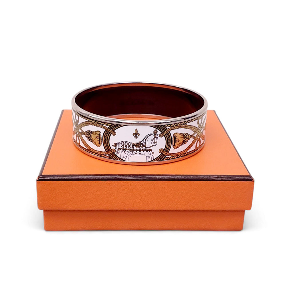 HERMÈS GOLD AND WHITE PATTERNED BANGLE