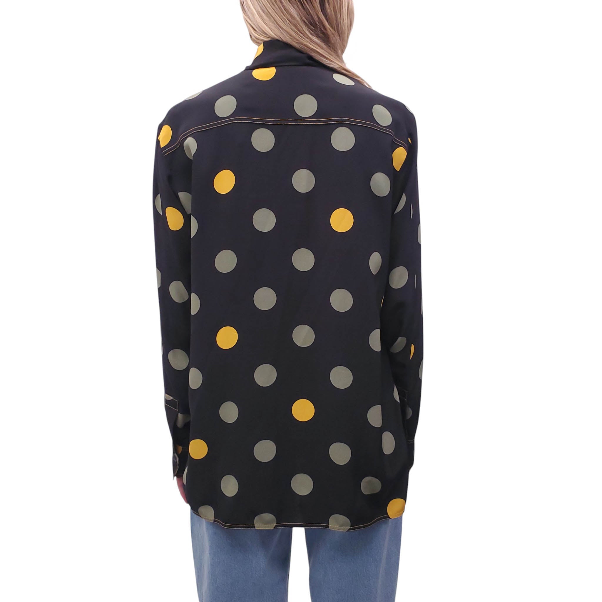 MARNI POLKA DOT LONG SLEEVE SILK BLOUSE WITH TIE DETAIL - SIZE 42