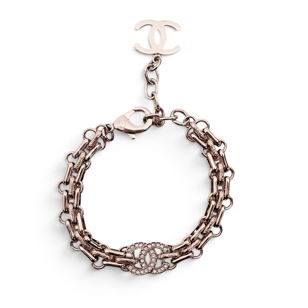 CHANEL CHAIN CC CRYSTAL CHAIN LOGO BRACELET