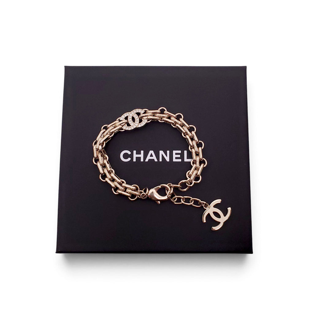CHANEL CHAIN CC CRYSTAL CHAIN LOGO BRACELET