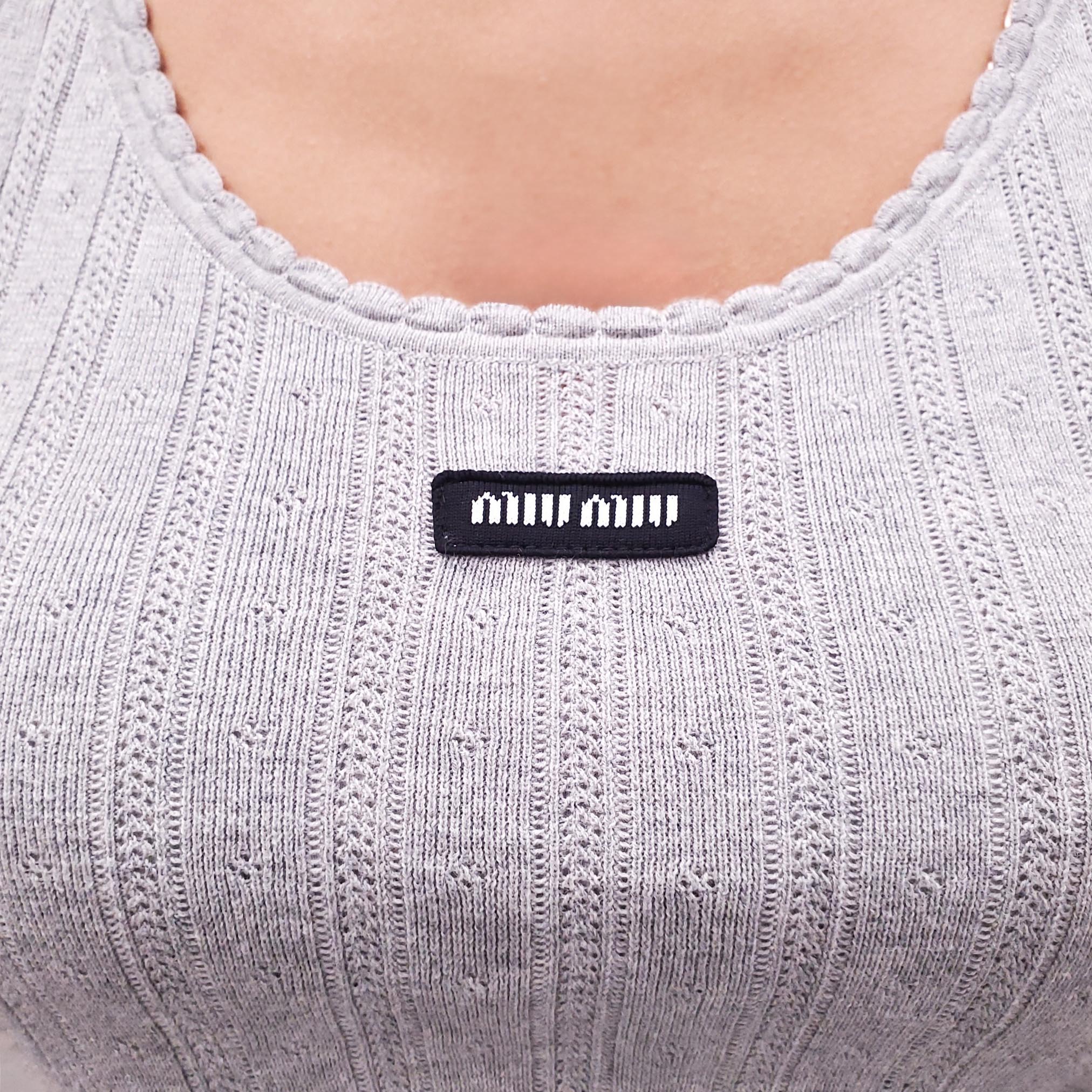 MIU MIU GREY TANK TOP WITH LOGO - SIZE S