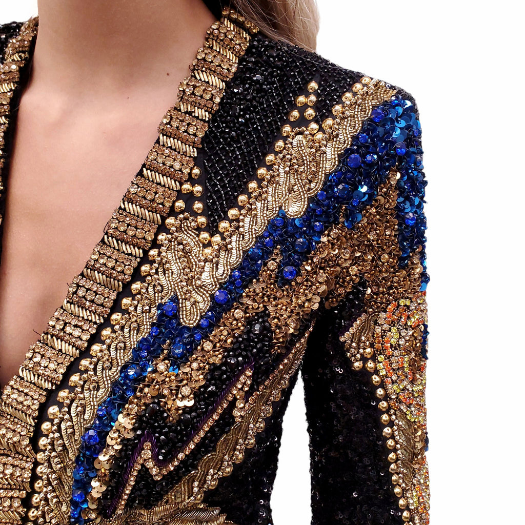 BALMAIN RUNWAY 'WOLF EMBELLISHED' MINI DRESS - SIZE 40