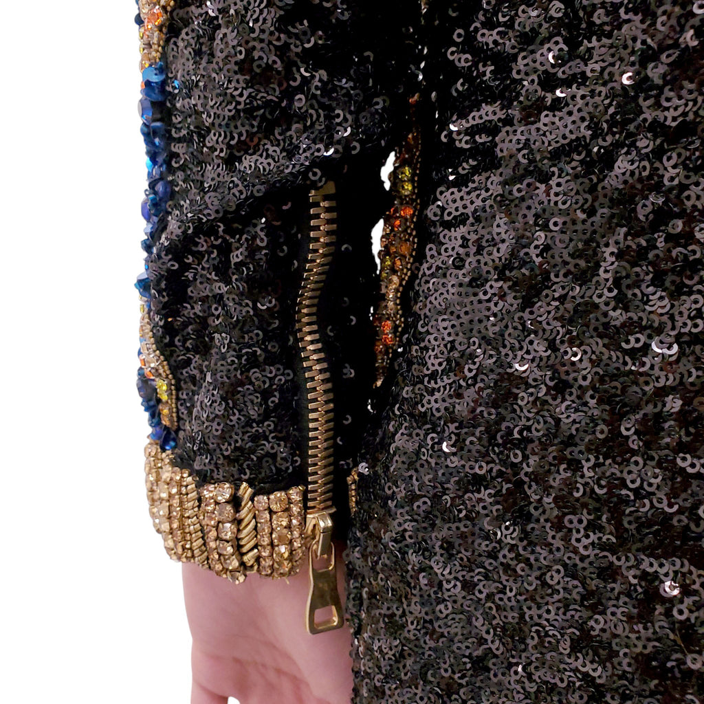 BALMAIN RUNWAY 'WOLF EMBELLISHED' MINI DRESS - SIZE 40