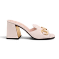 GUCCI HORSEBIT CREAM LOGO MULE WITH BLOCK HEEL - SIZE 37