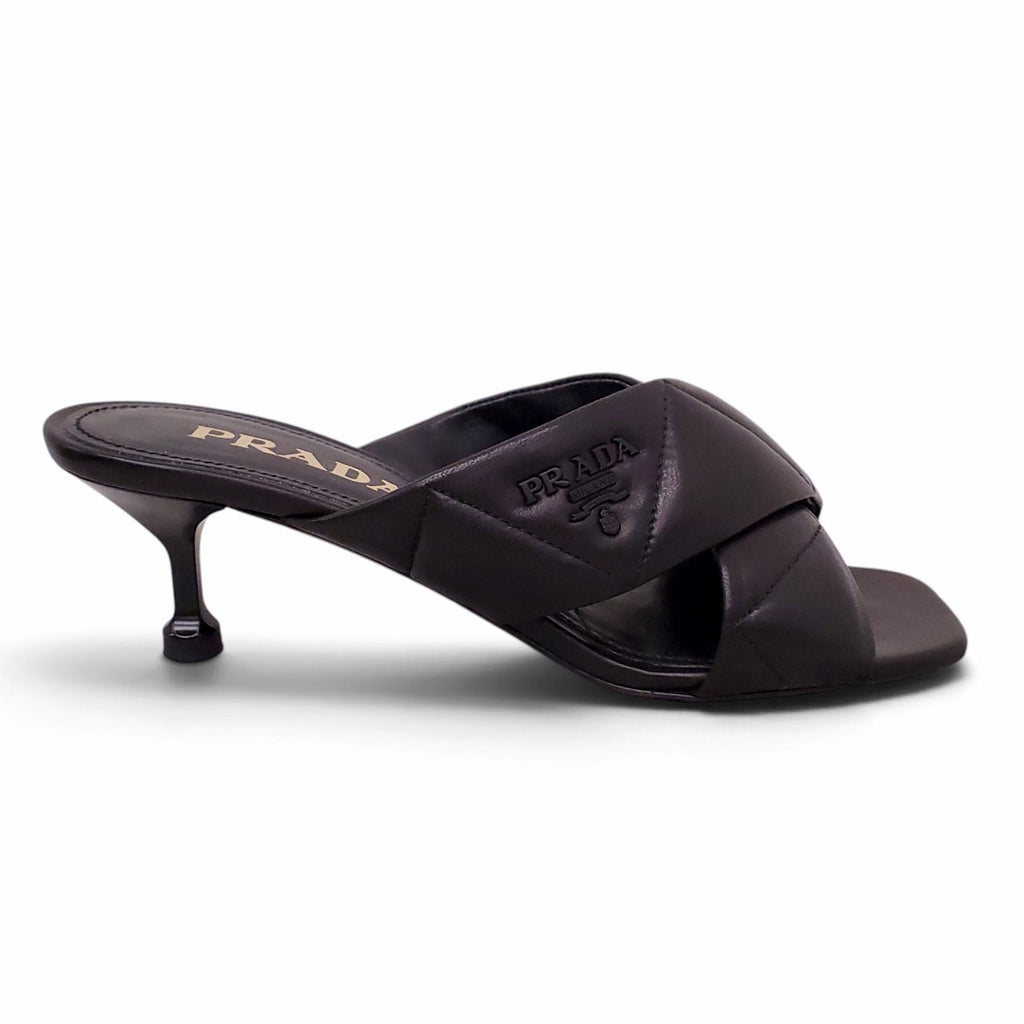 PRADA BLACK QUILTED CRISS CROSS MULE - SIZE 36