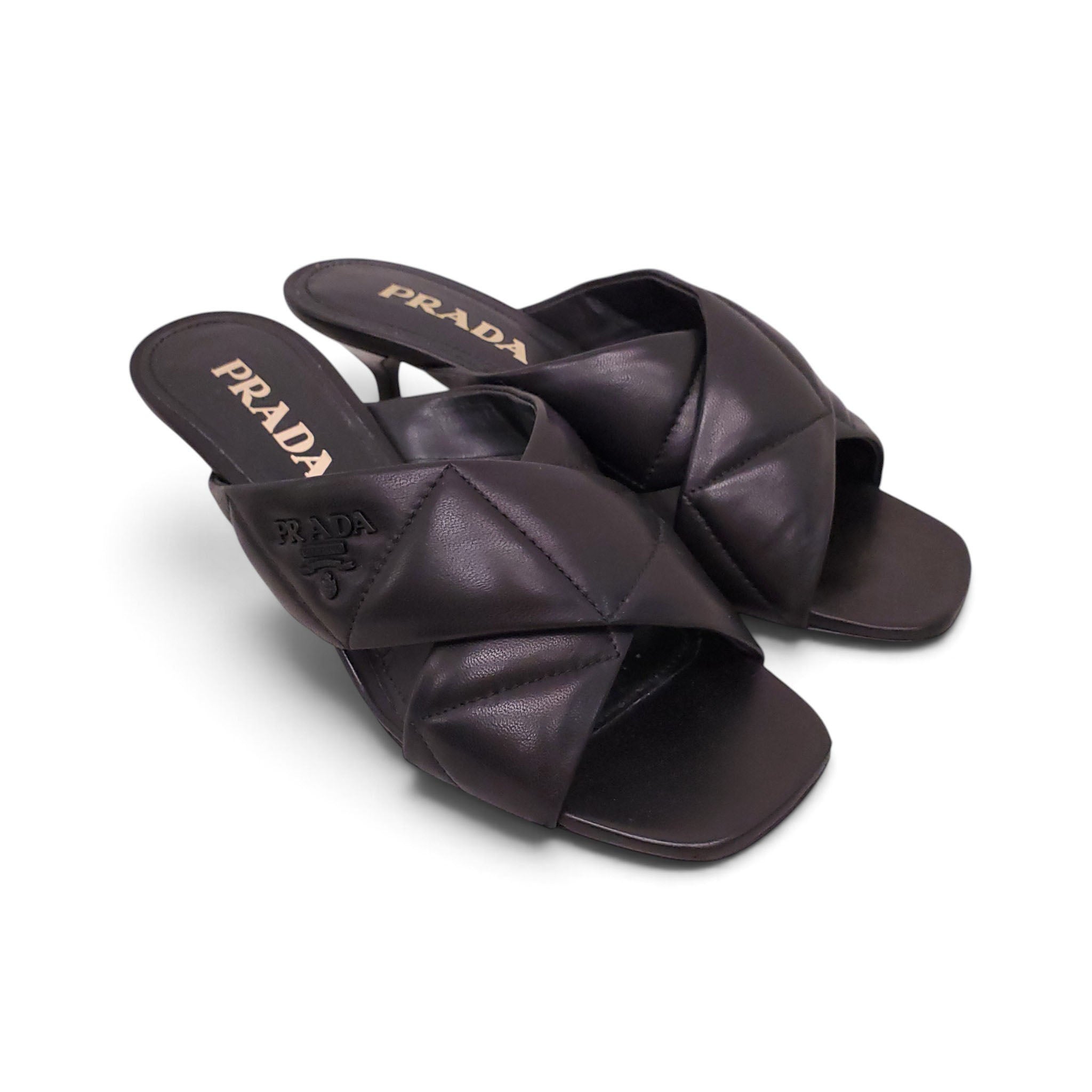 PRADA BLACK QUILTED CRISS CROSS MULE - SIZE 36