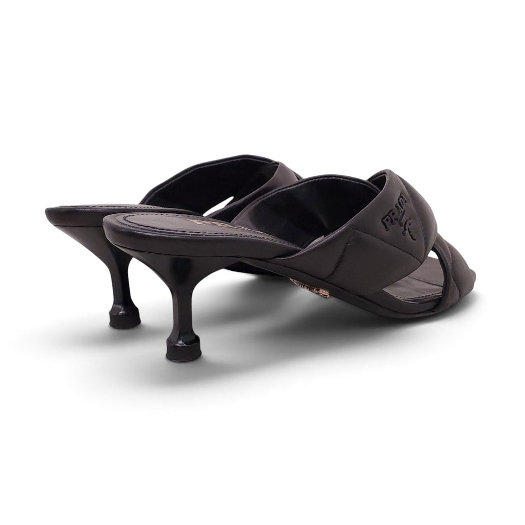 PRADA BLACK QUILTED CRISS CROSS MULE - SIZE 36