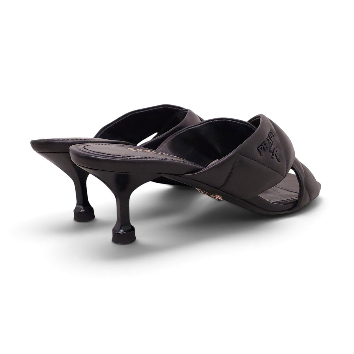 PRADA BLACK QUILTED CRISS CROSS MULE - SIZE 36