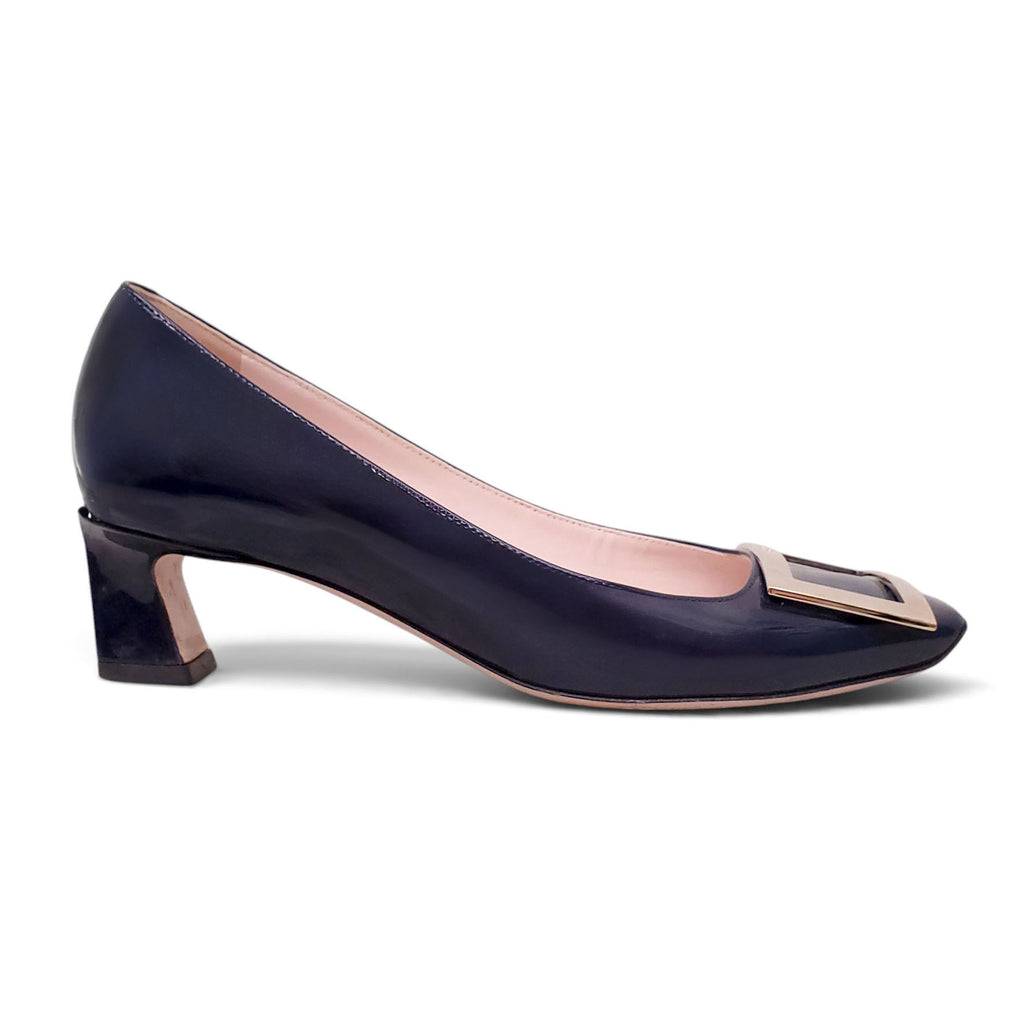 ROGER VIVIER NAVY BLOCK KITTEN HEELS - SIZE 36