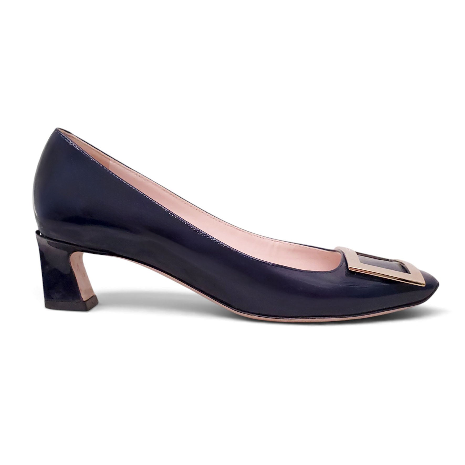 ROGER VIVIER NAVY BLOCK KITTEN HEELS - SIZE 36