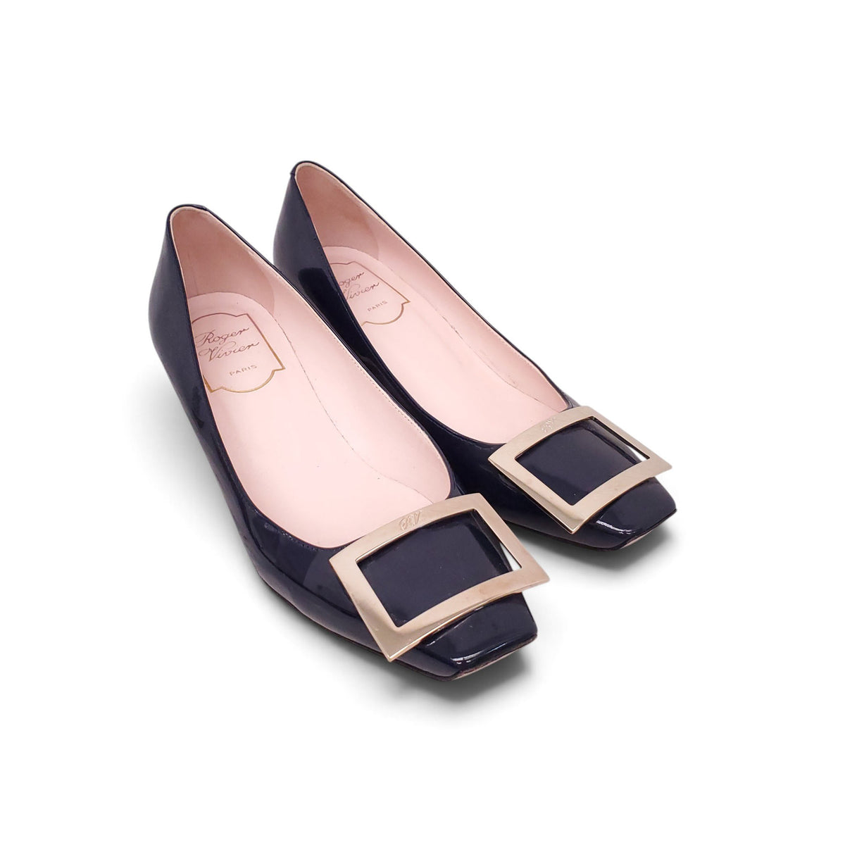ROGER VIVIER NAVY BLOCK KITTEN HEELS - SIZE 36