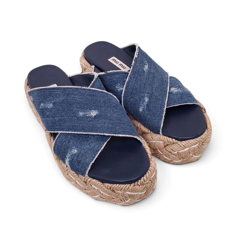 MIU MIU DENIM MULE SANDALS - SIZE 36.5