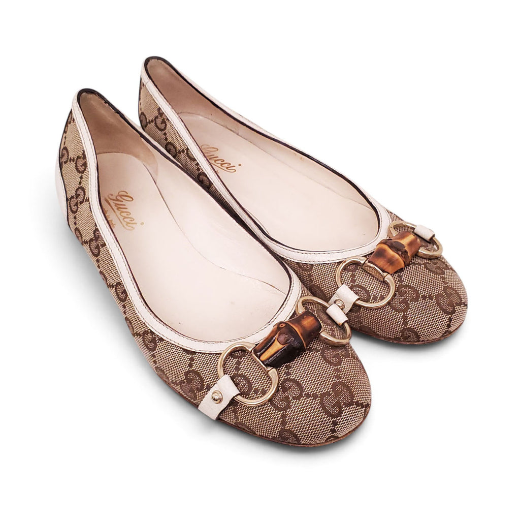GUCCI LOGO FLATS WITH HORSEBIT DETAIL - SIZE 36.5C