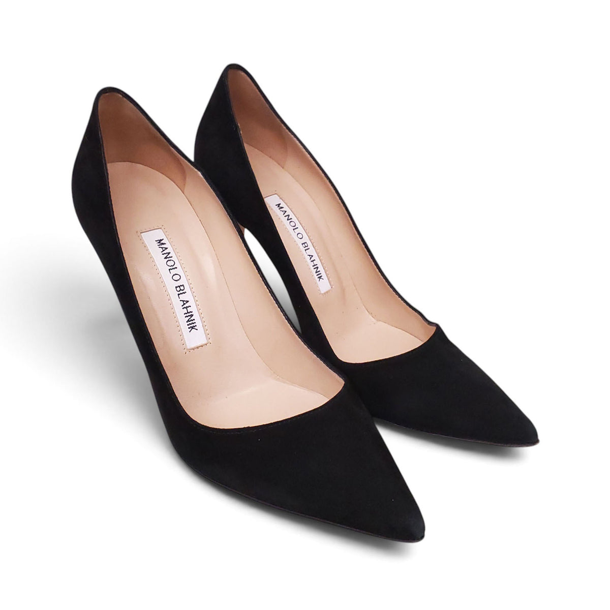 MANOLO BLAHNIK BLACK SUEDE HEELS - SIZE 36.5