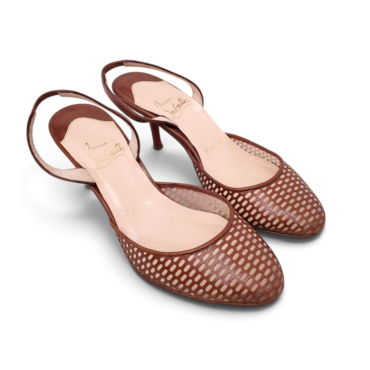 CHRISTIAN LOUBOUTIN BROWN SLINGBACK HEELS - SIZE 36.5