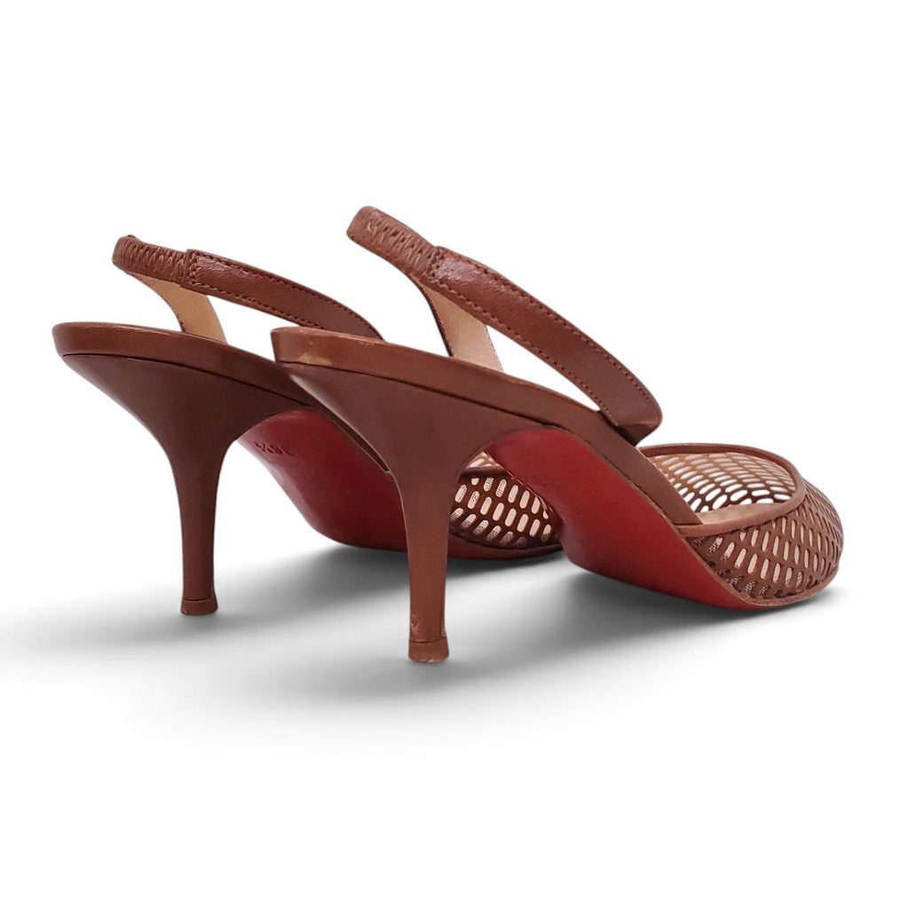 CHRISTIAN LOUBOUTIN BROWN SLINGBACK HEELS - SIZE 36.5