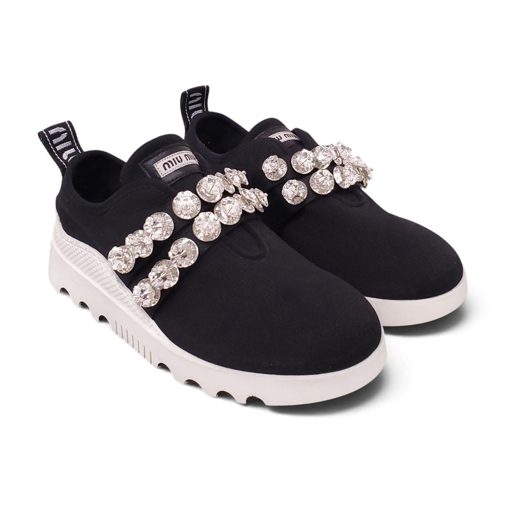 MIU MIU BLACK CRYSTAL SNEAKERS - SIZE 37