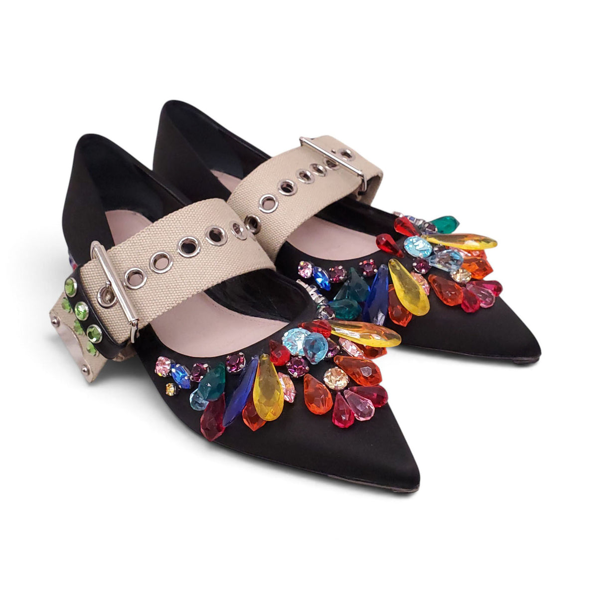 MIU MIU SATIN EMBELLISHED FLATS - SIZE 36.5