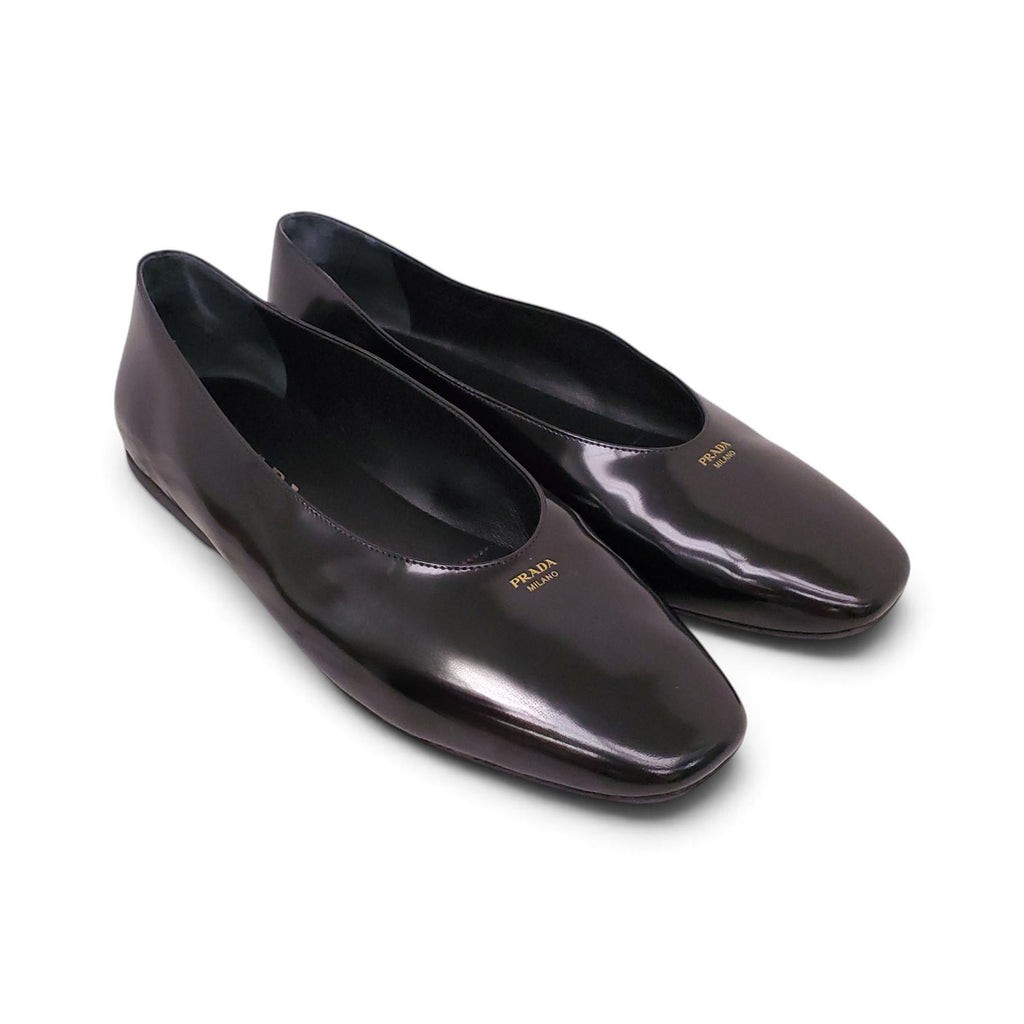 PRADA BLACK LOGO BALLERINA FLATS - SIZE 37