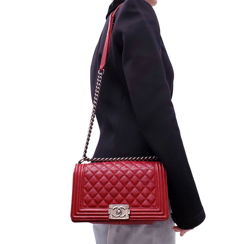 CHANEL RED CAVIAR BOY BAG