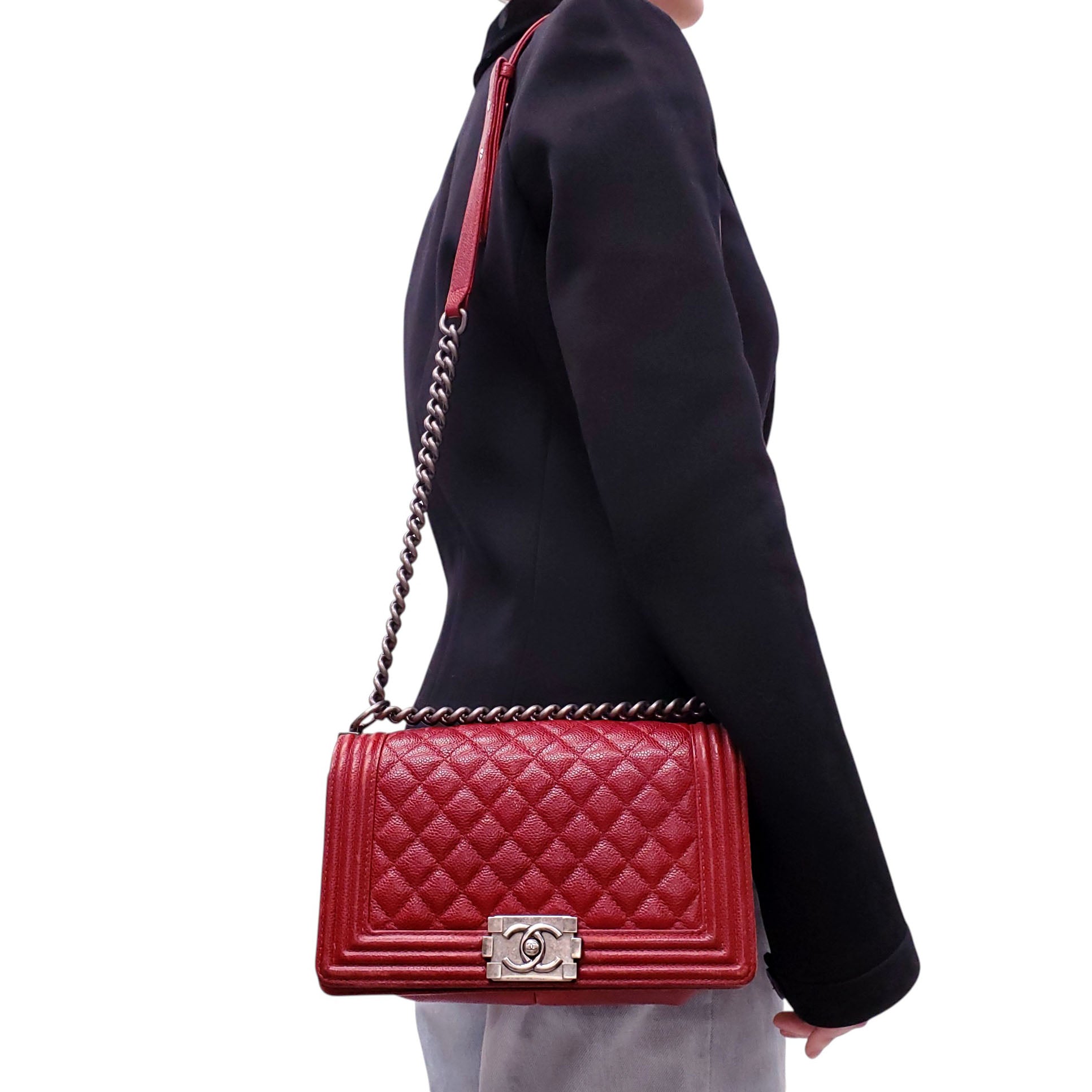 CHANEL RED CAVIAR BOY BAG