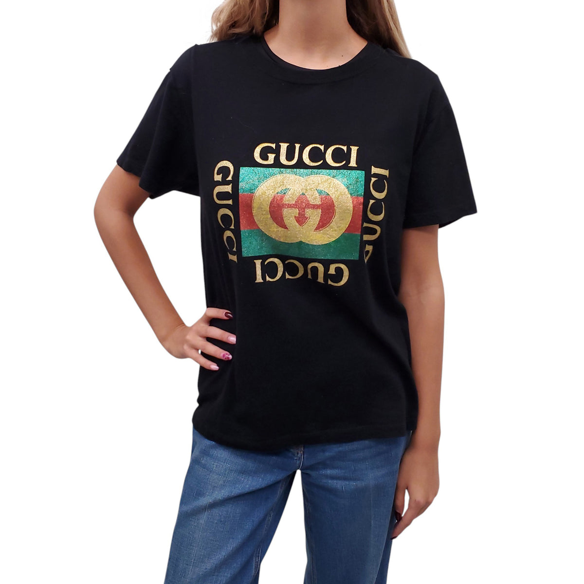 GUCCI LOGO SPARKLE T-SHIRT - SIZE S
