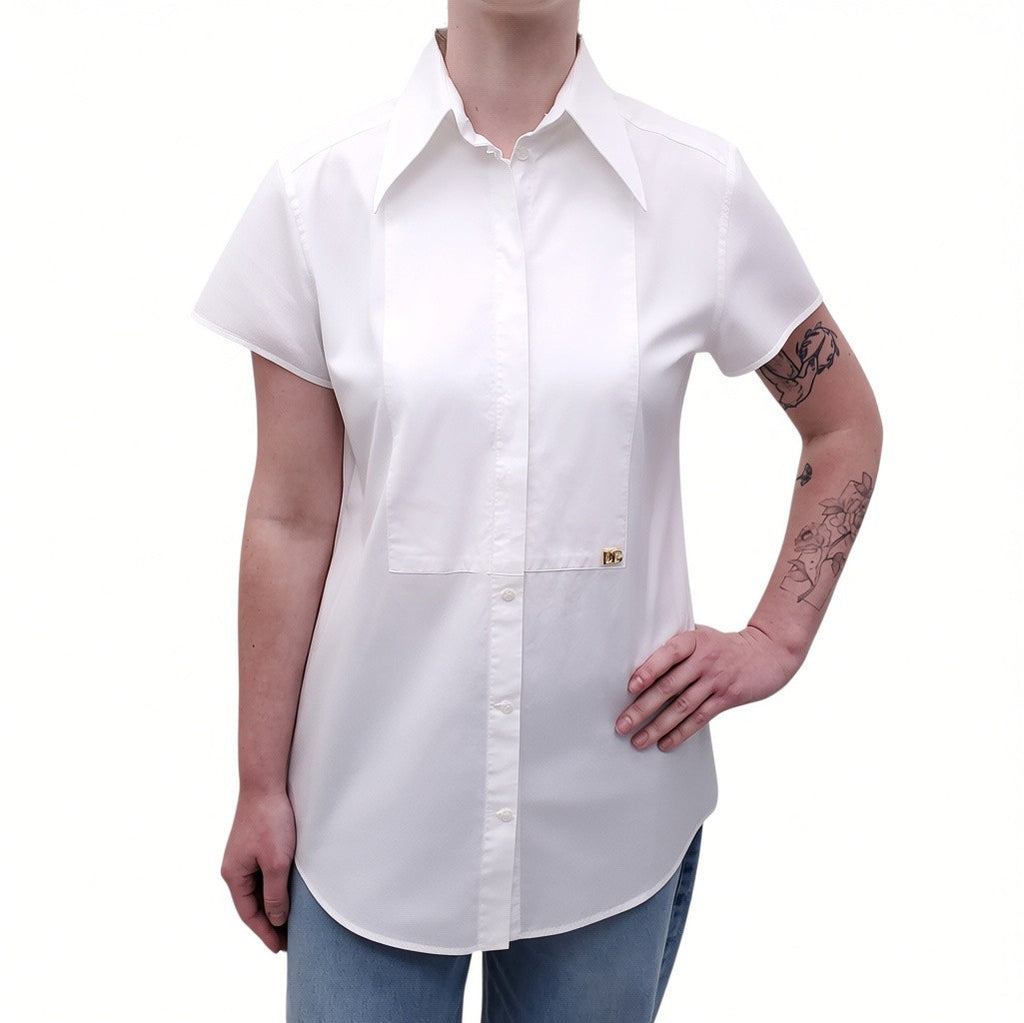 DOLCE & GABBANA WHITE LOGO BLOUSE WITH DG LOGO - SIZE 40