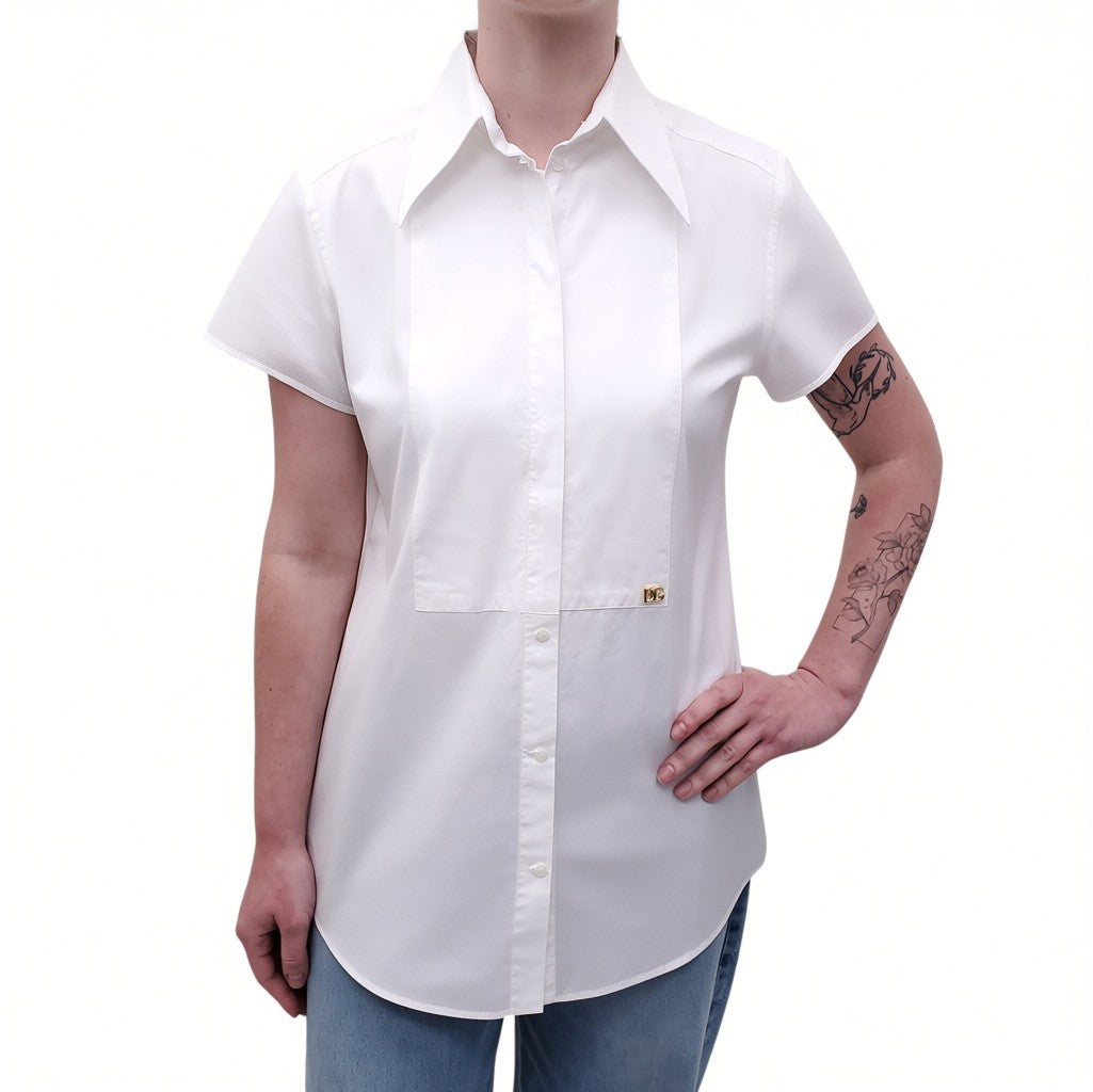 DOLCE & GABBANA WHITE LOGO BLOUSE WITH DG LOGO - SIZE 40
