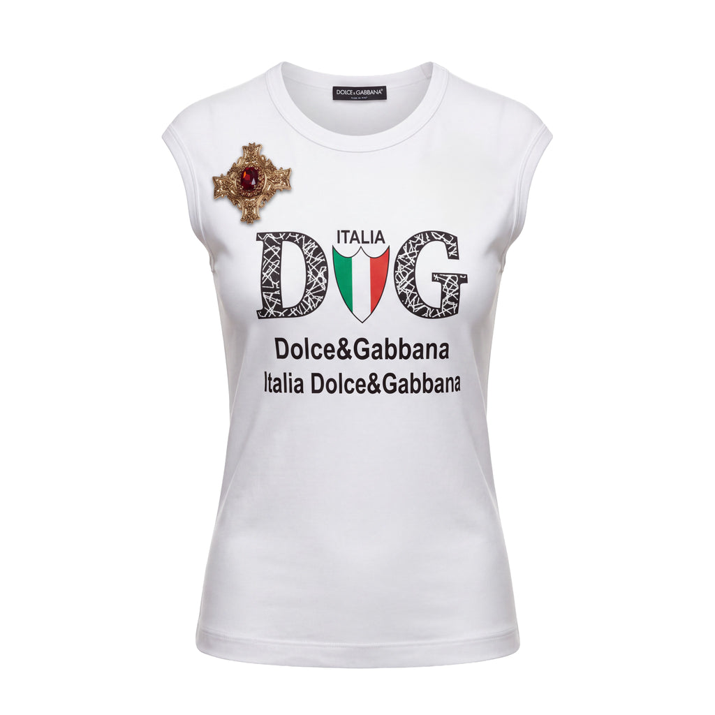 DOLCE & GABBANA ITALIA TANK WITH CRYSTAL DETAIL - SIZE 36 (OVERSIZED)