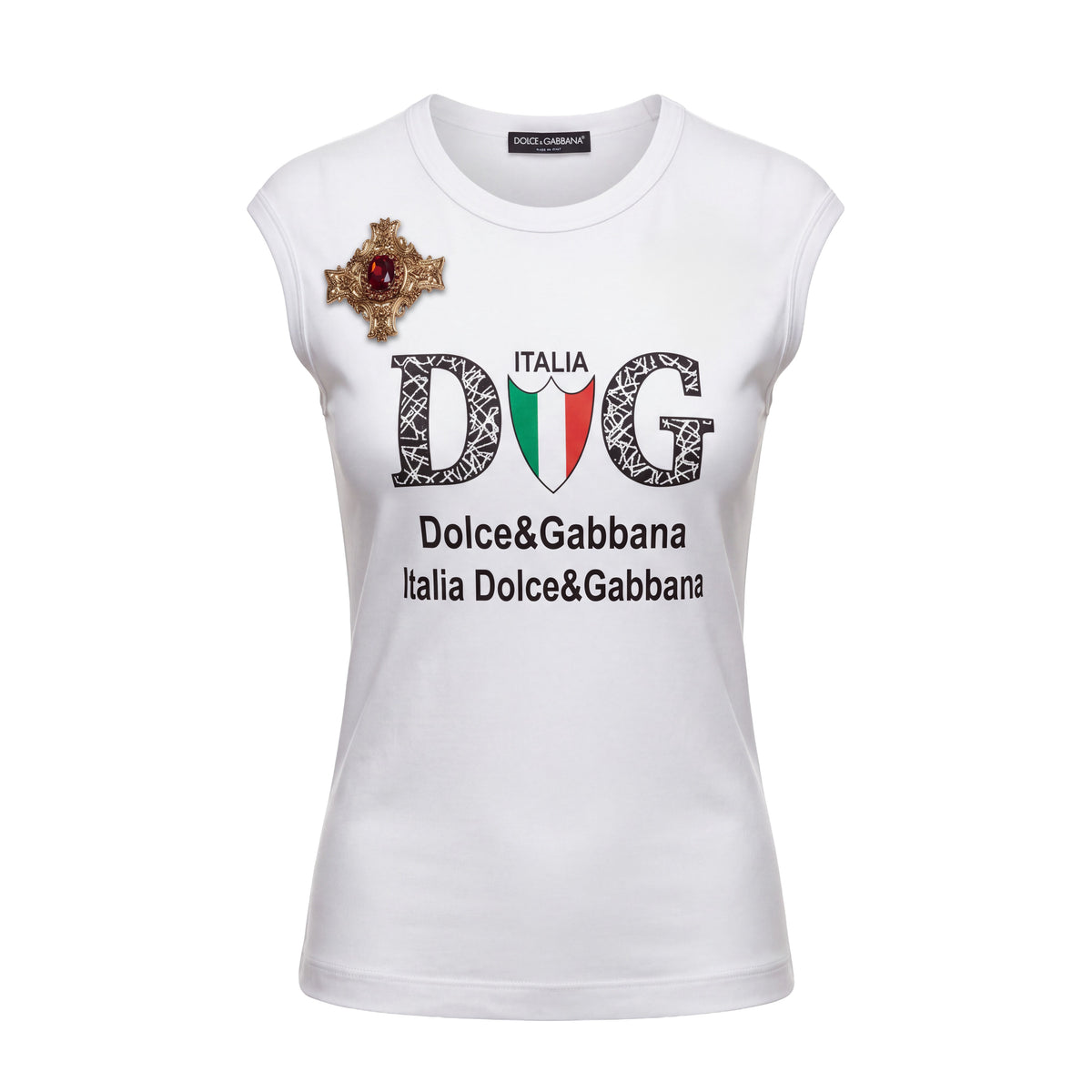 DOLCE & GABBANA ITALIA TANK WITH CRYSTAL DETAIL - SIZE 36 (OVERSIZED)