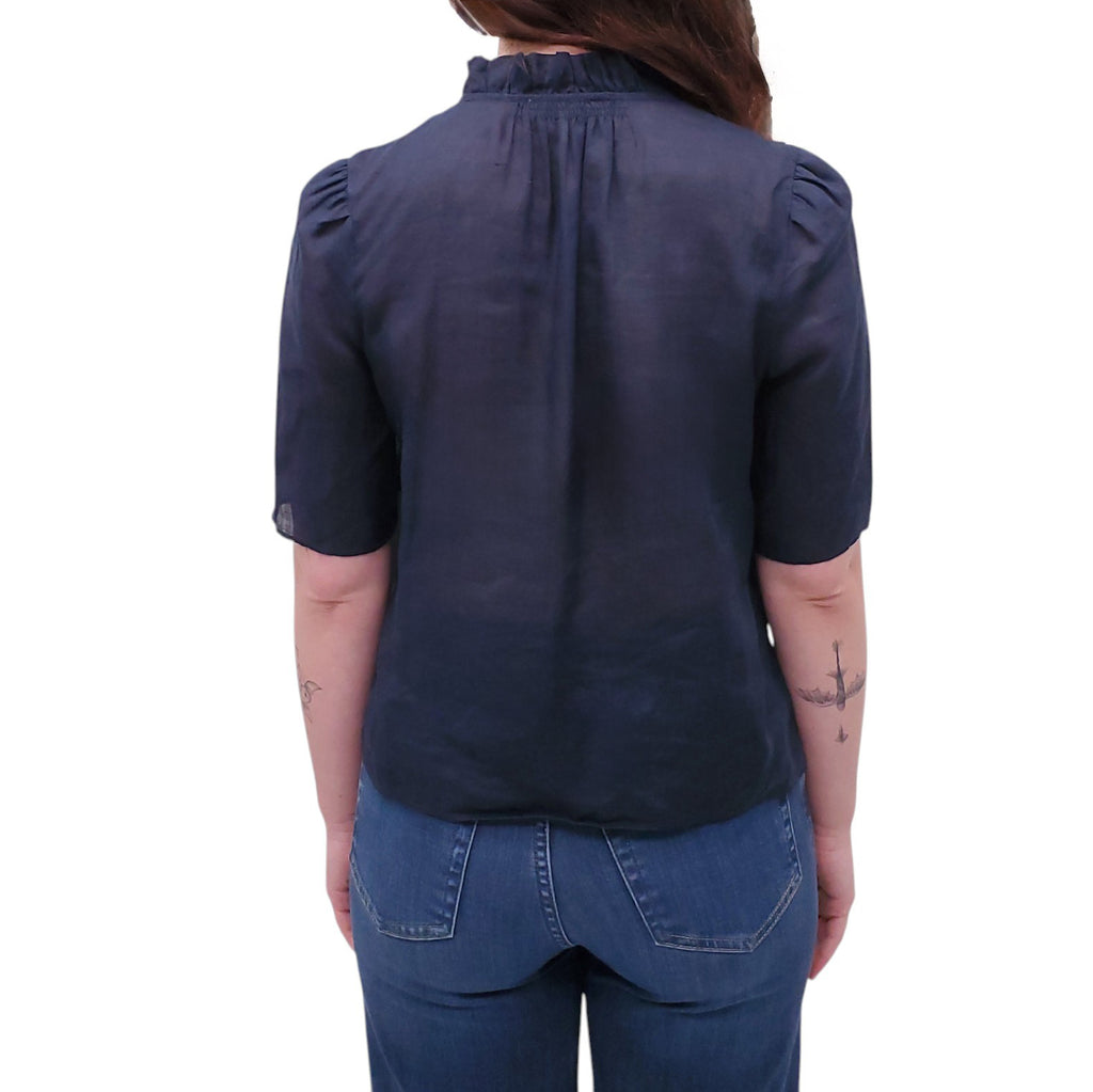 FRAME NAVY LINEN ORGANZA TOP - SIZE XS