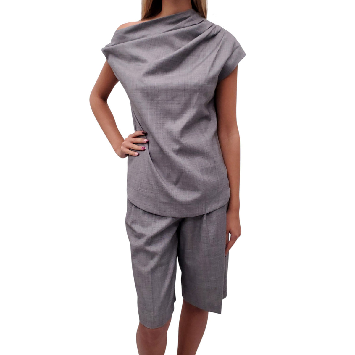LOULOU STUDIOS GREY TOP AND SHORT SET - SIZE 38
