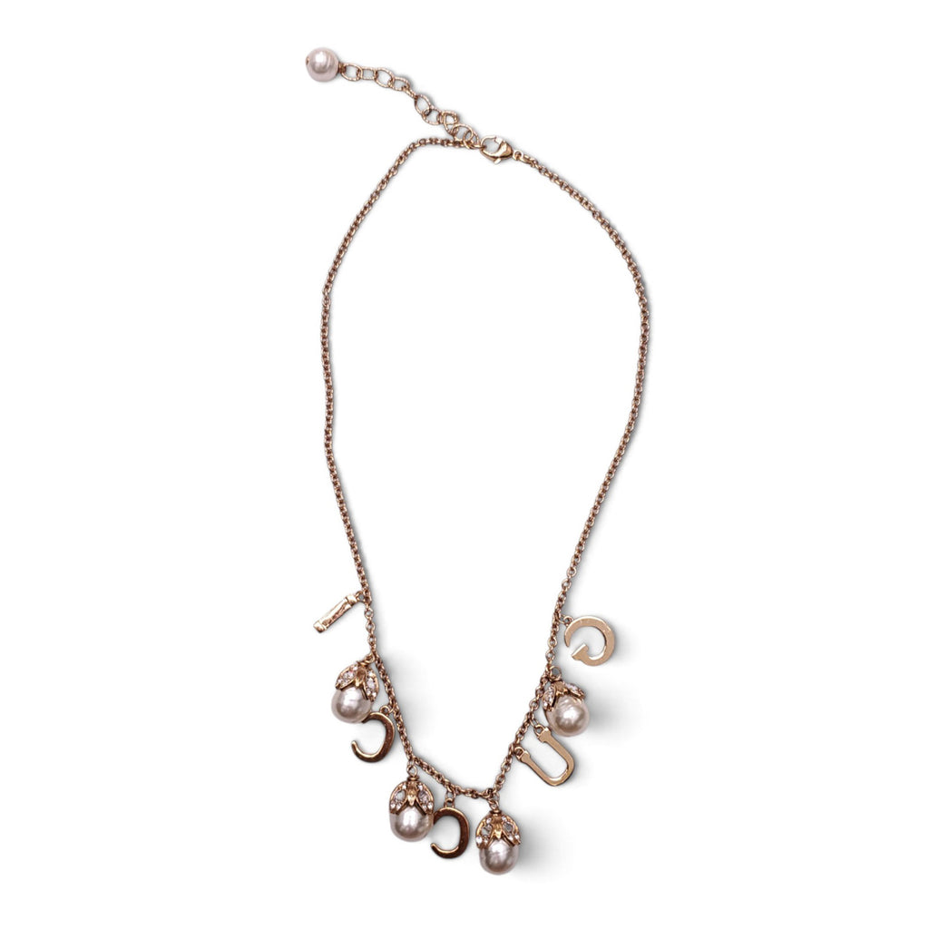 GUCCI FAUX PEARL & CRYSTAL SCRIPT COLLAR NECKLACE